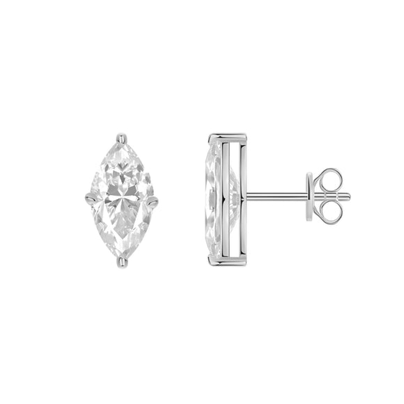 Sterling Silver  Marquise Cut Stud Earrings