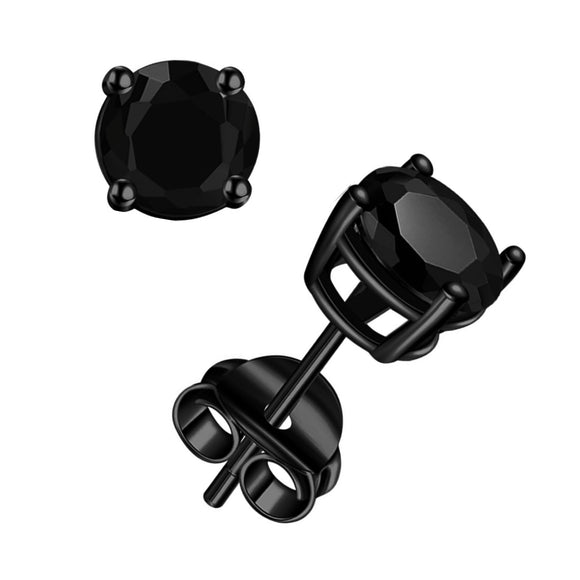 Sterling Silver Black Rhodium Plated Onyx Stud Earrings