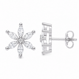 Sterling Silver Marquise Floral Stud Earrings