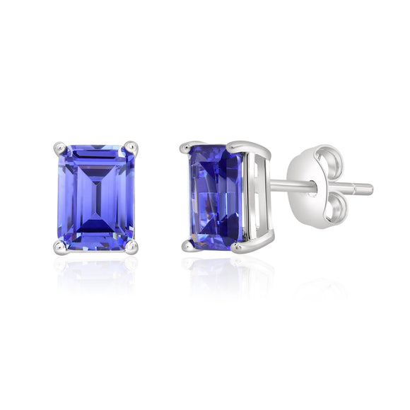 925 Sterling Silver Tanzanite Emerald Cut Earrings