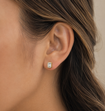 Sterling Silver Bezel Emerald Cut Earrings