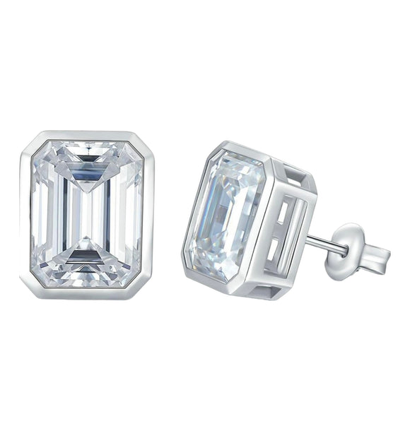 Sterling Silver Emerald Cut Earrings - 2 Color Options