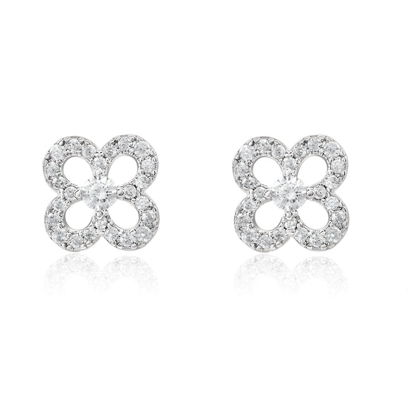 Solid 925 Sterling Silver Pave Earrings