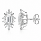 Sterling Silver Emerald-Cut Baguette Halo Earrings