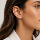 Sterling Silver Emerald-Cut Baguette Halo Earrings