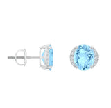 Sterling Silver 925 Oval Blue Topaz Halo Studs