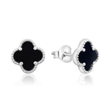 Donatello Gian Solid 925 Sterling Silver Black Onyx Clover Studs