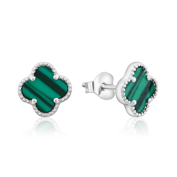 Donatello Gian Solid 925 Sterling Silver Green Clover Studs