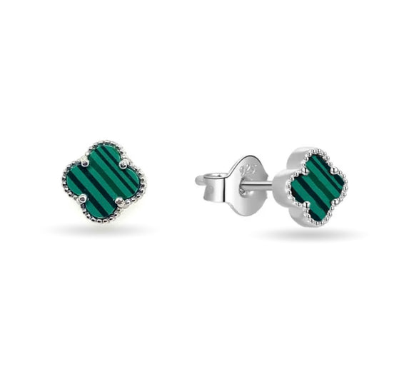 Donatello Gian Solid 925 Sterling Silver Green Clover Studs