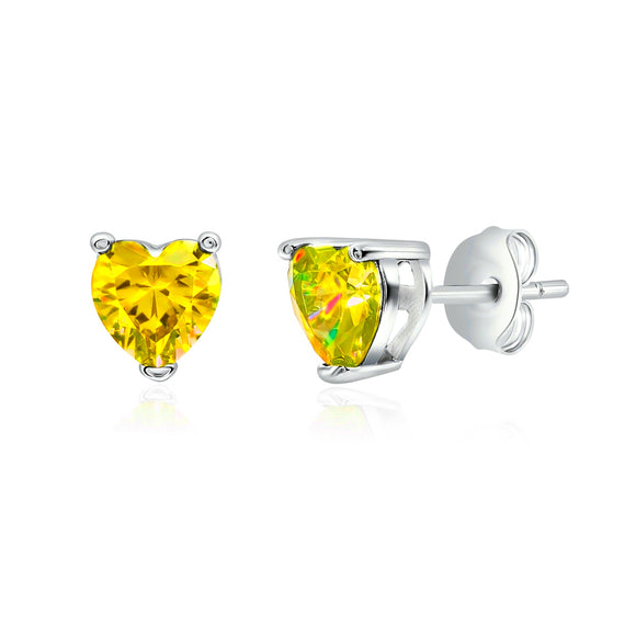 Sterling Silver Yellow Heart Studs