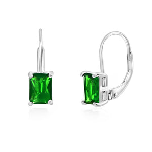 925 Sterling Silver Emerald Cut Created Green Emerald Earrings