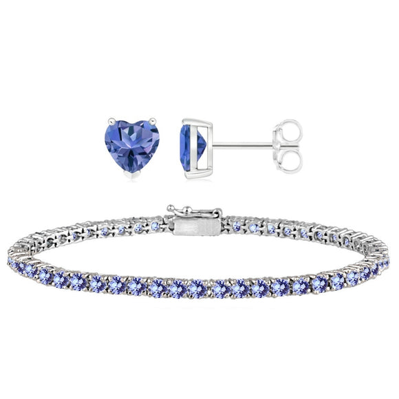 2PK Genuine Tanzanite Earring And Tennis Bracelet