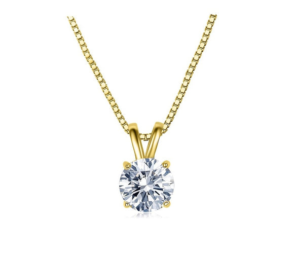 Solid 10K Yellow Gold Round Cut Crystal Pendant