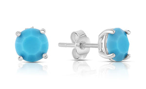 925 Sterling Silver Genuine Turquoise Round Studs