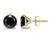Solid 14K Yellow Gold 4MM Black Round Cut Studs