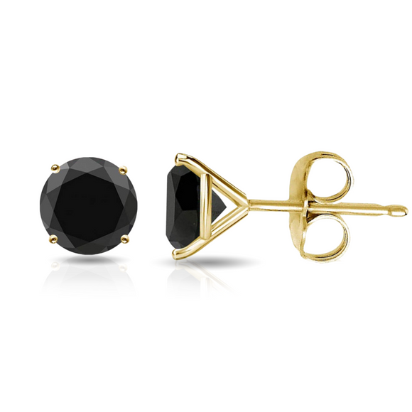 Solid 14K Yellow Gold 5MM Black Round Cut Studs