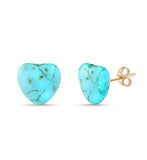 Solid 14k Gold Heart Shape Turquoise Studs