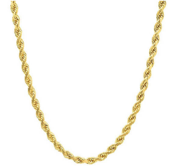 14K Gold 3MM Diamond Cut Rope Chain Necklace