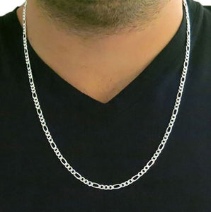 Solid Sterling Silver Thick 4MM Figaro Link Chain Unisex