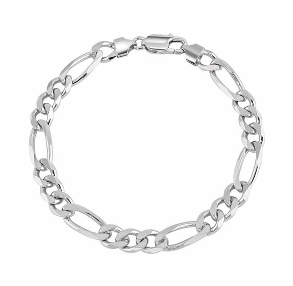 Donatello Gian, Chain Link Bracelet, 925 Sterling Silver Figaro Link Chain Bracelet, Unisex, Italian Made Sterling Silver, Thick 8MM 8 Inch Bracelet