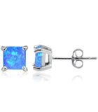 Solid Sterling Silver Genuine Opal Square Cut Studs