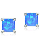 Solid Sterling Silver Genuine Opal Square Cut Studs