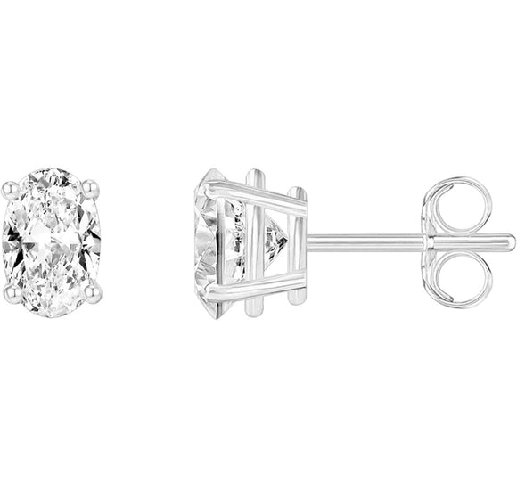 2 CTTW Sterling Silver Oval Cut Simulated Diamond Studs