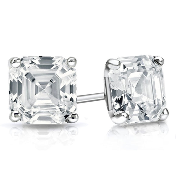 3.00 CTTW Ascher Cut Solid Sterling Silver Earrings Made With Swarovski Elements