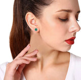 14K White Gold Flashed Birthstone Gemstone CZ Halo Studs Earrings