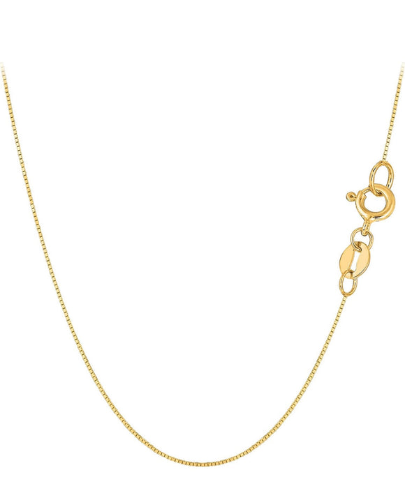 10K Yellow Gold Box Chain Necklace, Italian Made 10K Gold Spring Ring Clasp