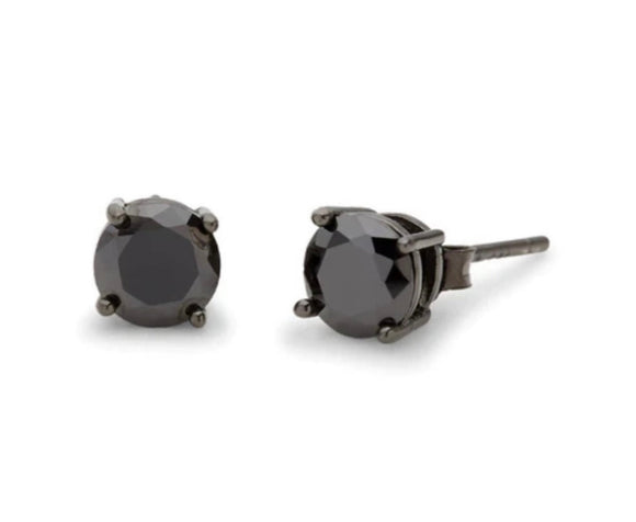 925 Sterling Silver Lab Created Black Onyx 4MM Round Studs Earrings