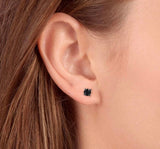 925 Sterling Silver Lab Created Black Onyx 4MM Round Studs Earrings