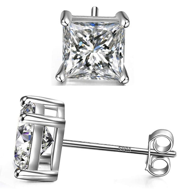 Sterling Silver 7MM Square Cut Studs Earrings