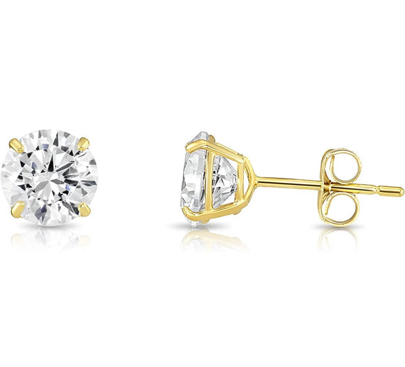 Solid 14K Yellow Gold 5mm Round Cut Crystal Studs