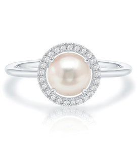 Simulated Pearl Halo Ring