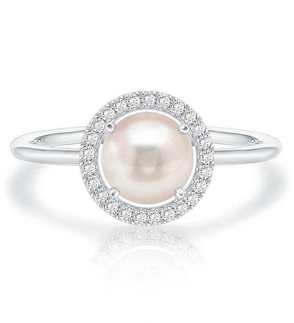 Simulated Pearl Halo Ring