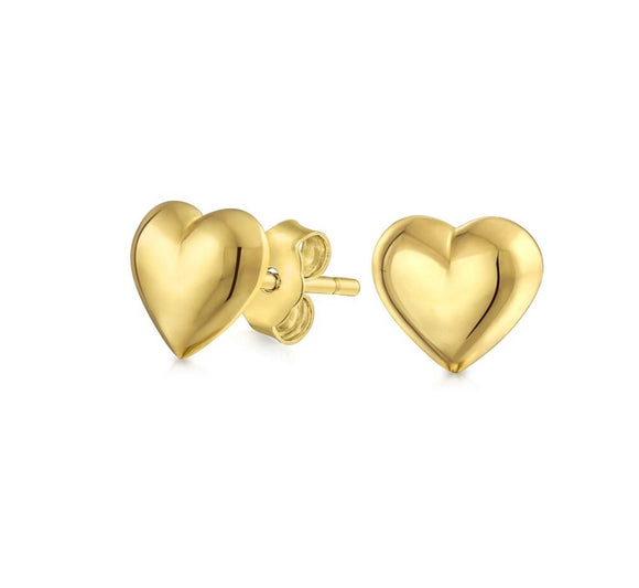 14K Gold Delicate Dainty Heart Studs Earrings - 3 Colors