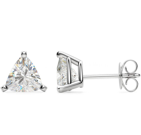 Rounded Triangle Cut White Topaz Crystal Stud Earrings