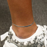 Solid Sterling Silver Herringbone Anklet - 2 Sizes