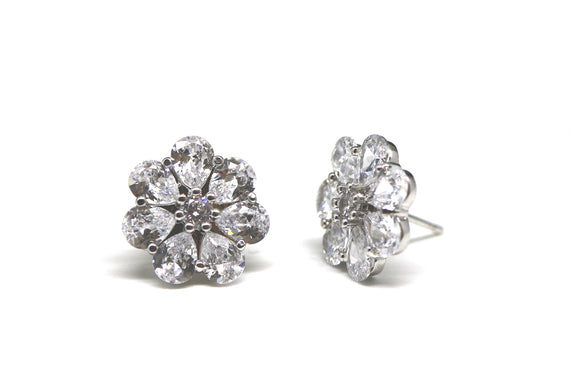 18k White Gold Plated Crystal Floral Stud Earrings