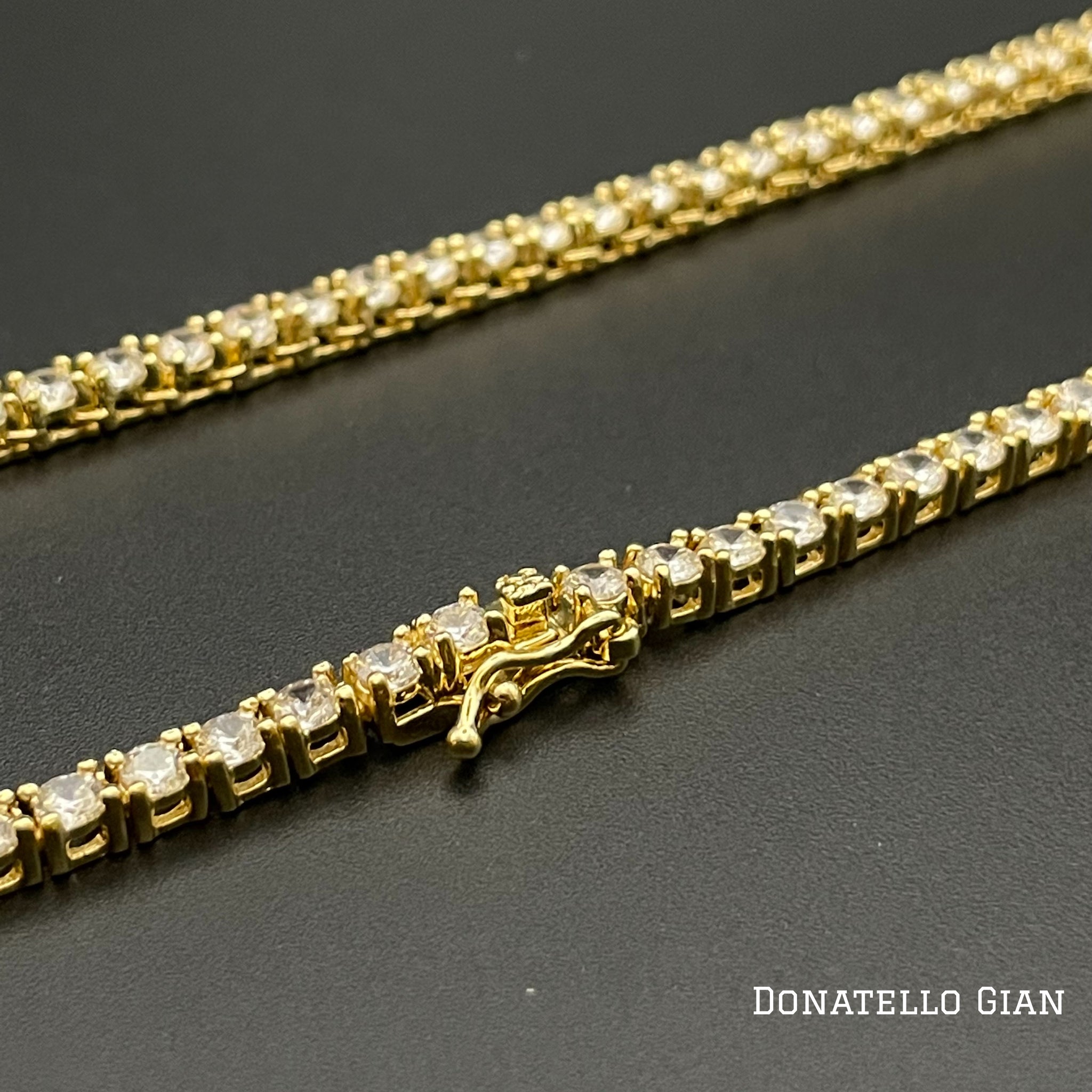 14K Yellow Gold Plated Round Tennis Necklace 3MM, 16 Inch, Crystal