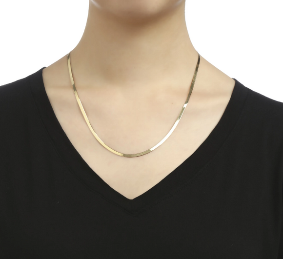 Solid Sterling Silver Yellow Gold Flashed Herringbone Necklace - 3 Lengths