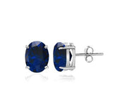 Sterling Silver Oval Cut Gemstone Stud Earrings - 5 Options