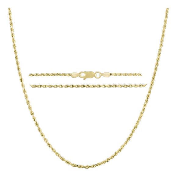 Italian Solid Sterling Silver Yellow Gold Diamond Cut Rope Chain 16-18-20-22-24 Inch