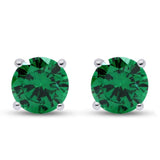 Sterling Silver 1.5 CTTW Round Cut Emerald Studs