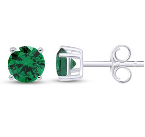 Sterling Silver 1.5 CTTW Round Cut Emerald Studs