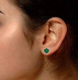 Sterling Silver 1.5 CTTW Round Cut Emerald Studs