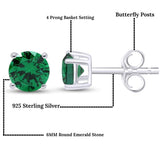 Sterling Silver 1.5 CTTW Round Cut Emerald Studs