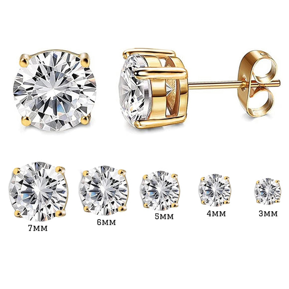 925 Sterling Silver Round Cut Cubic Zirconia Stud Earrings, 14K Yellow Gold Plated, Multiple Sizes Sparkling CZ Stone, Hypoallergenic, Perfect for Women and Girls