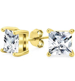 Solid Sterling Silver White Topaz Princess Cut Square Studs